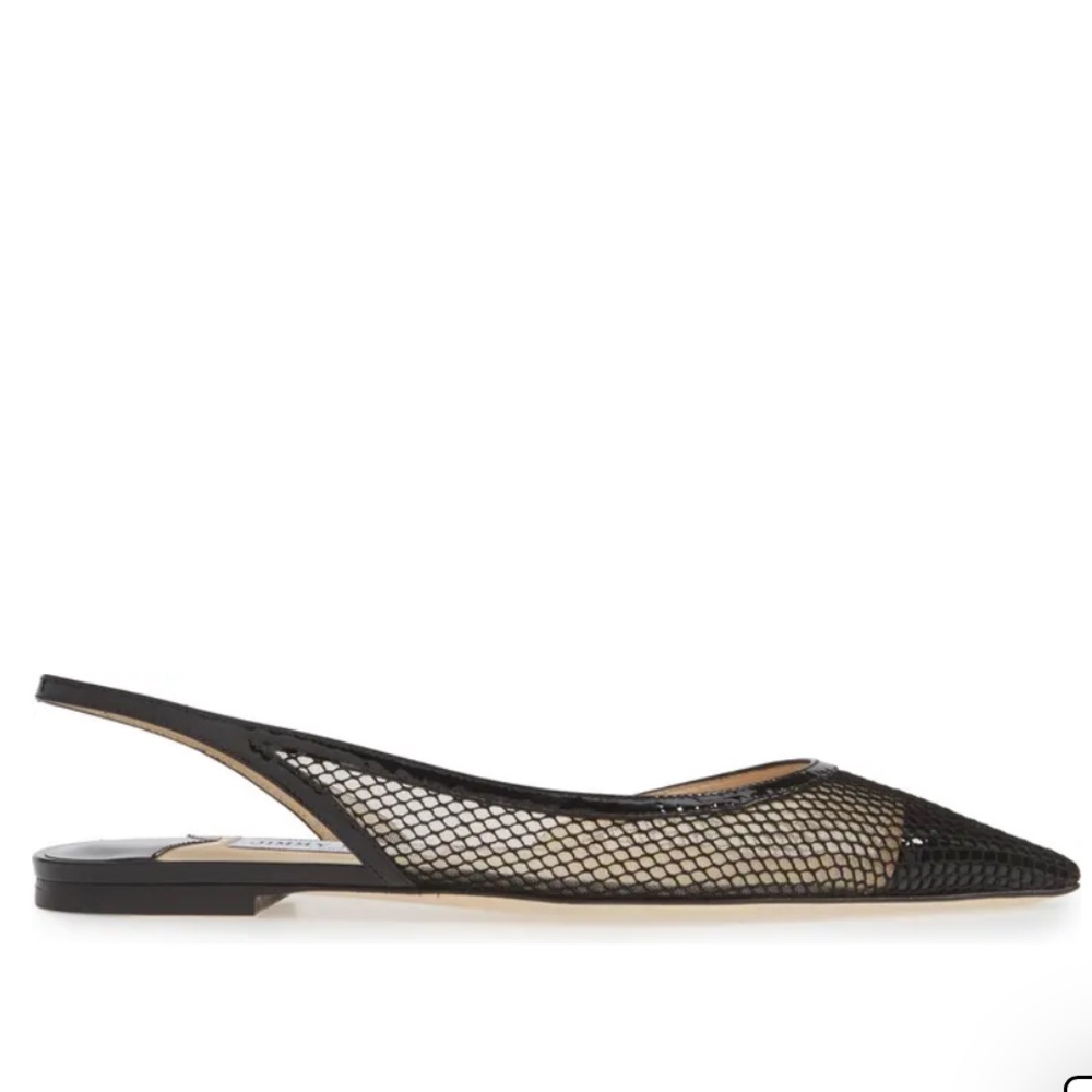 Jimmy Choo Fetto Point Toe Black Patent Leather & Mesh Flat - Picture 6 of 16